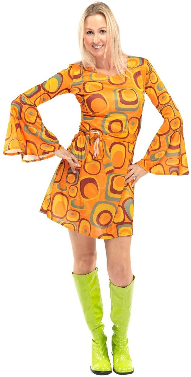 Hippie Kostuum | Jaren 70 Hippie Soul Disco 60s Agent Orange Jurk Vrouw | Medium | Carnaval kostuum | Verkleedkleding